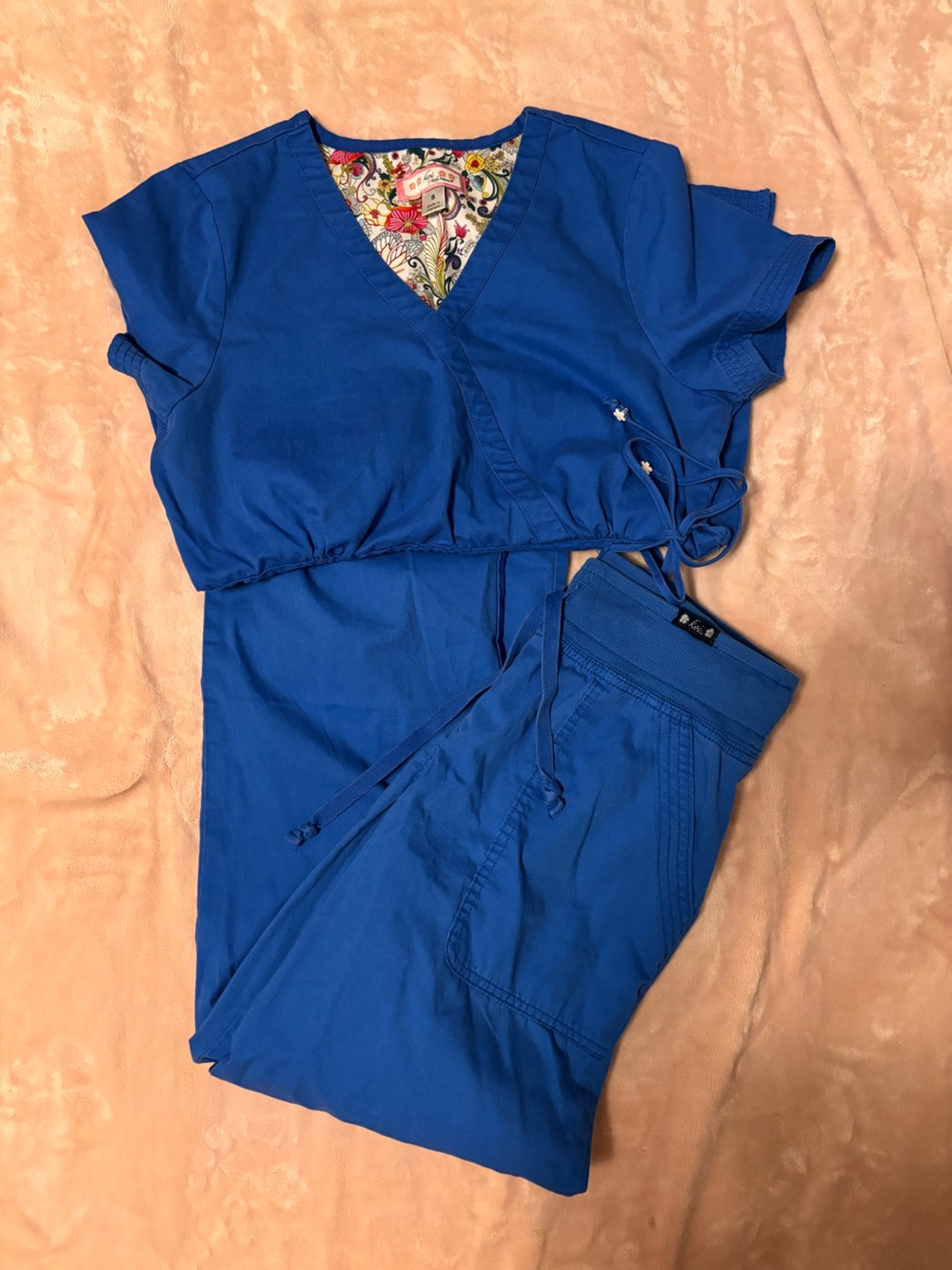 koi Royal Blue Drawstring Scrub Top & Pants